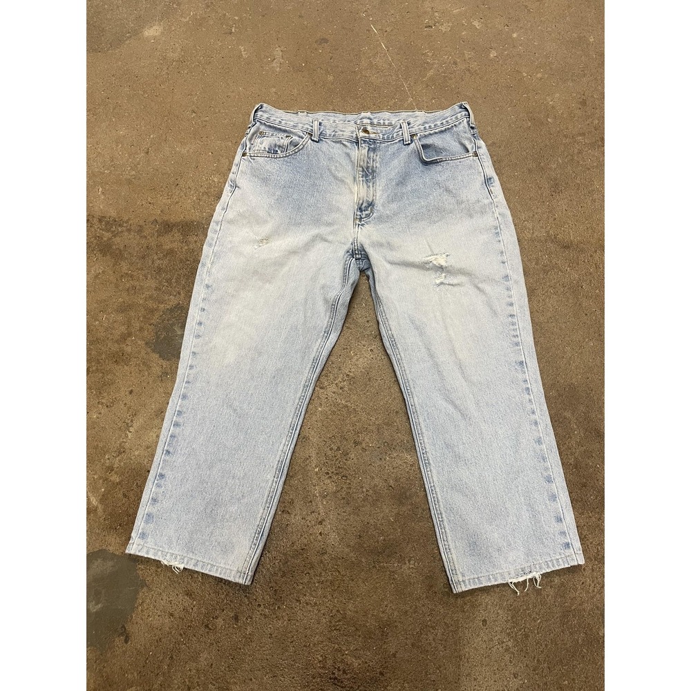 Carhartt Jeans Mens 36x25 Light Wash Blue Relaxed Fit Straight Leg Distressed